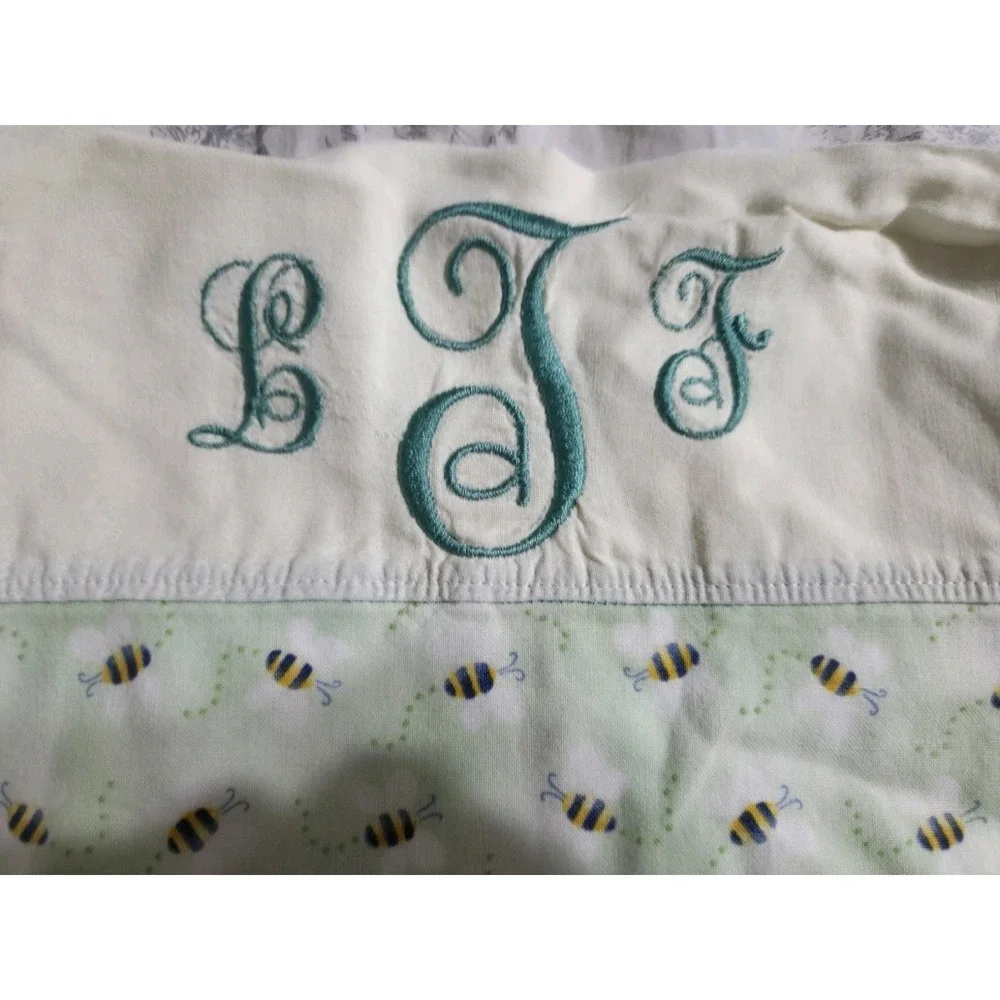 Vintage Embroidered Busy Bees Sage Green Standard Pillowcases